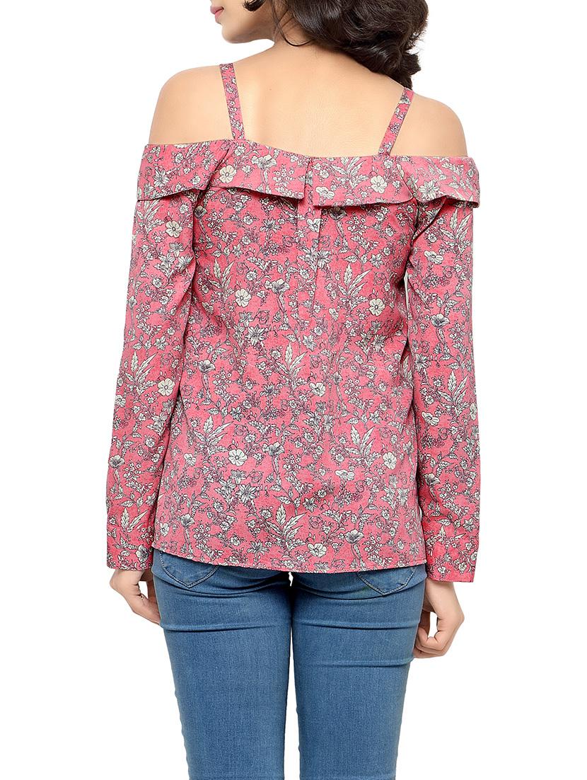 pink floral printed crepe regular top - 12831615 - Standard Image - 2