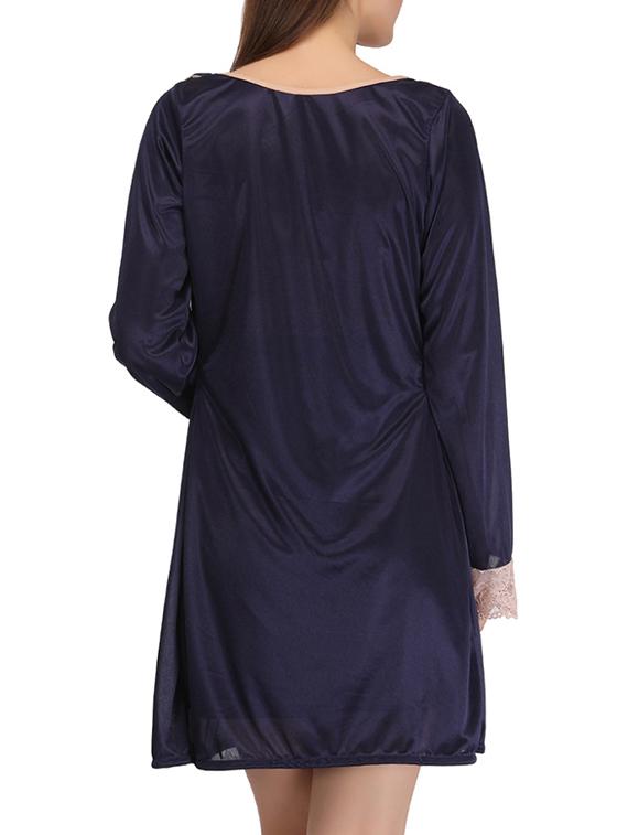 women solid navy blue satin nighty set - 12832971 - Standard Image - 2