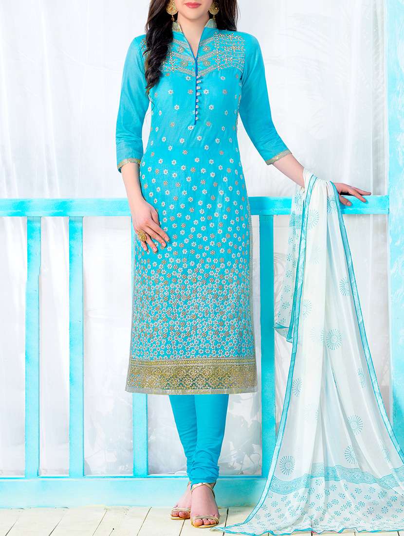 blue cotton unstitched suit