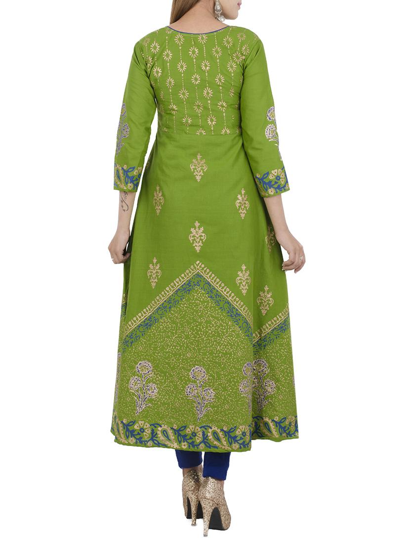 green cotton aline kurta - 12837524 - Standard Image - 2