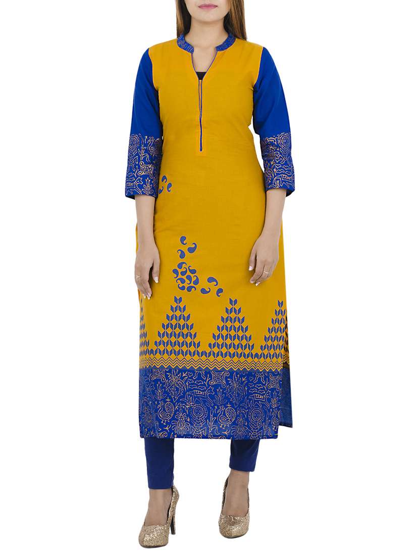 yellow cotton straight kurta