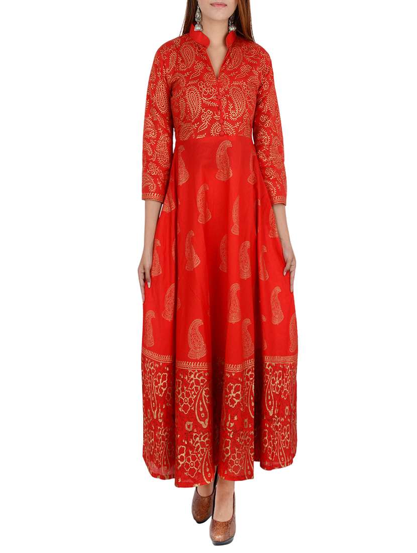 red cotton  flared kurta