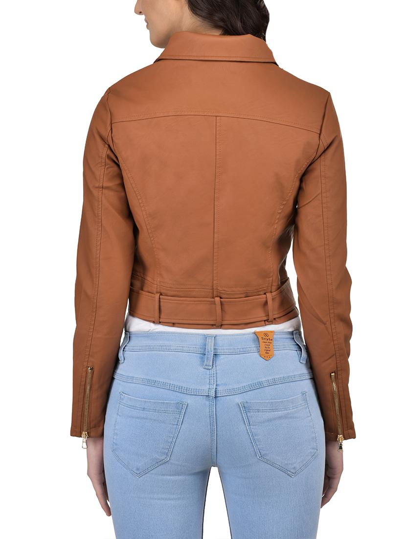 solid brown leatherette jacket - 12840384 - Standard Image - 2