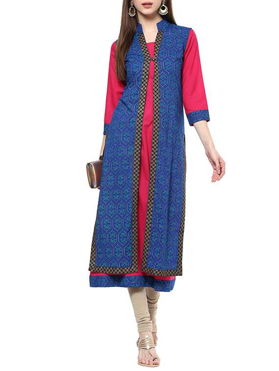 Block print printed a-line kurta