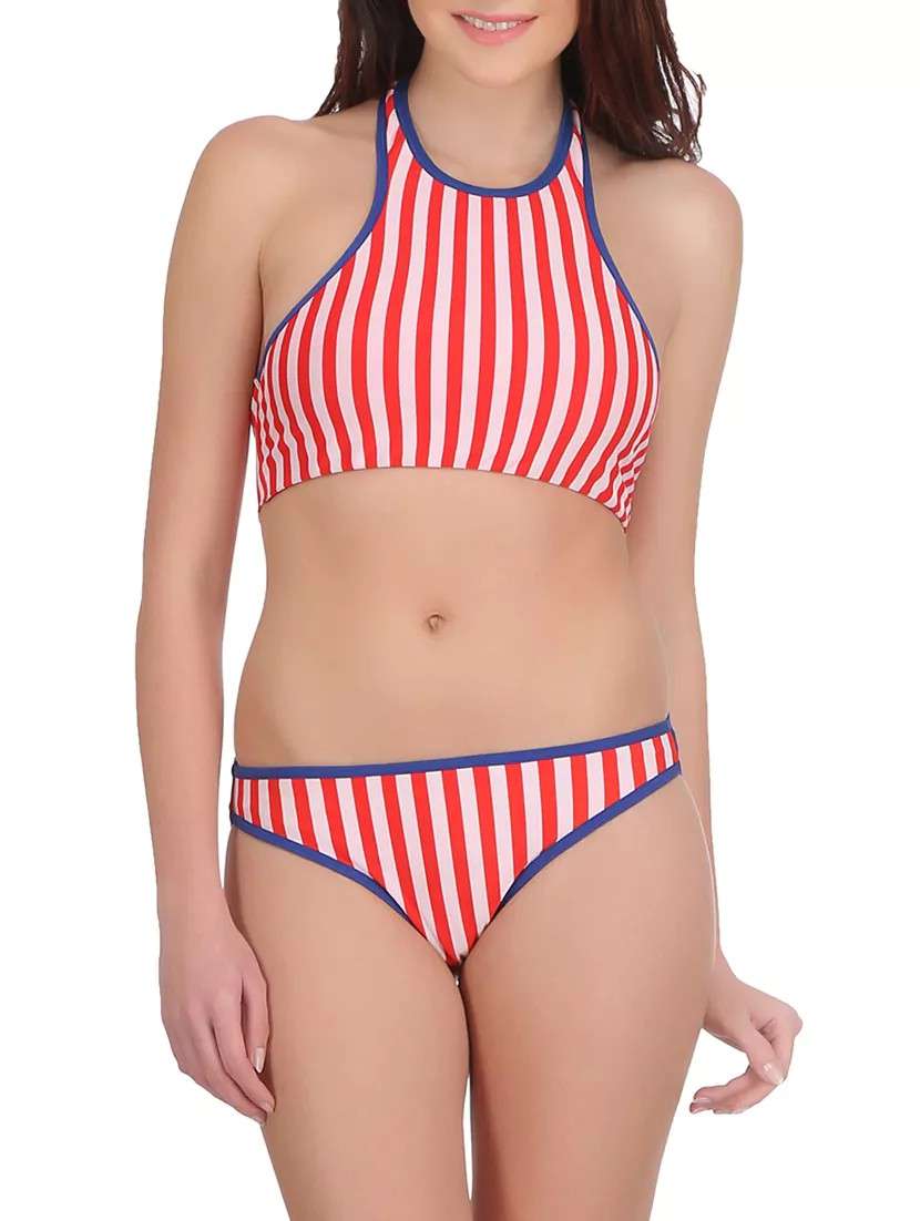 red striped satin bikini