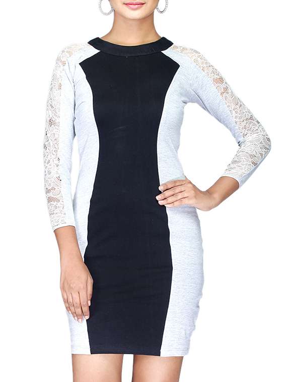 grey and black laced jersey dress