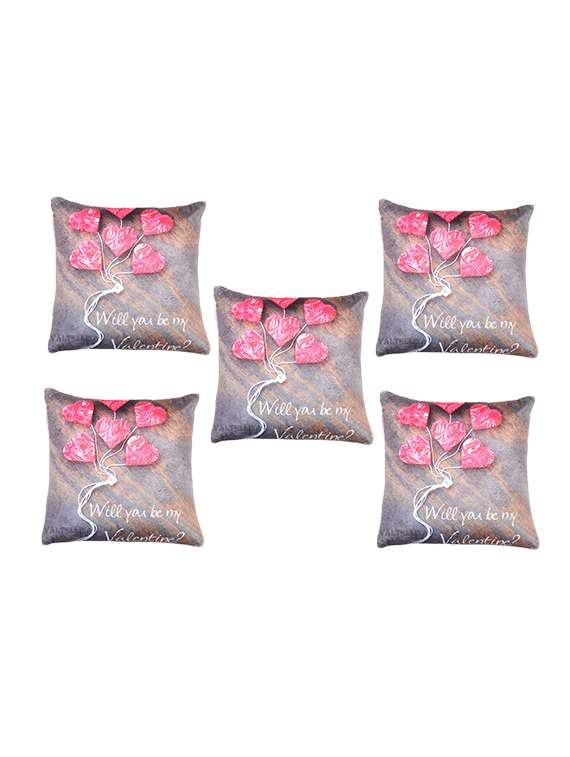 heart print for valentine special cushion cover (set of 5)