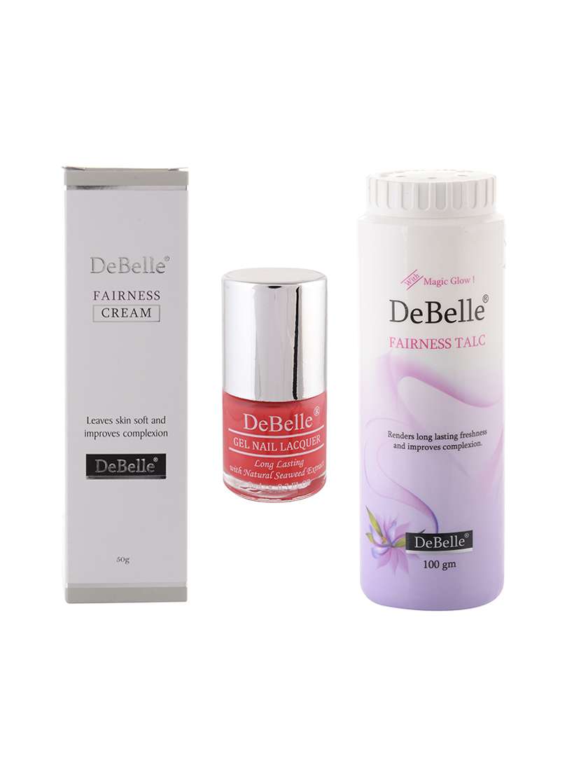 debelle fairness combo of 50g fairness cream& 100g fairness talc and debelle nail polish (coral orange)