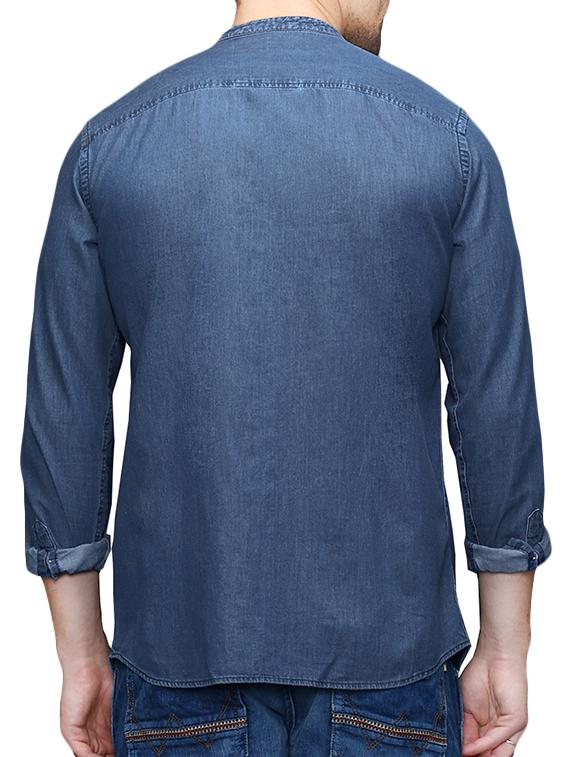 navy blue denim casual shirt - 12860049 - Standard Image - 2