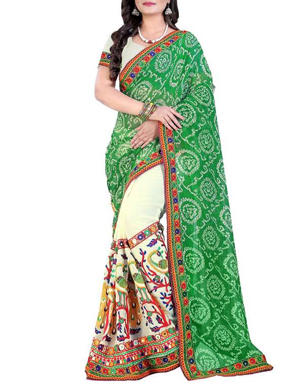 women's printed white colored saree with blouse - 12867964 -  Zoom Image - 0