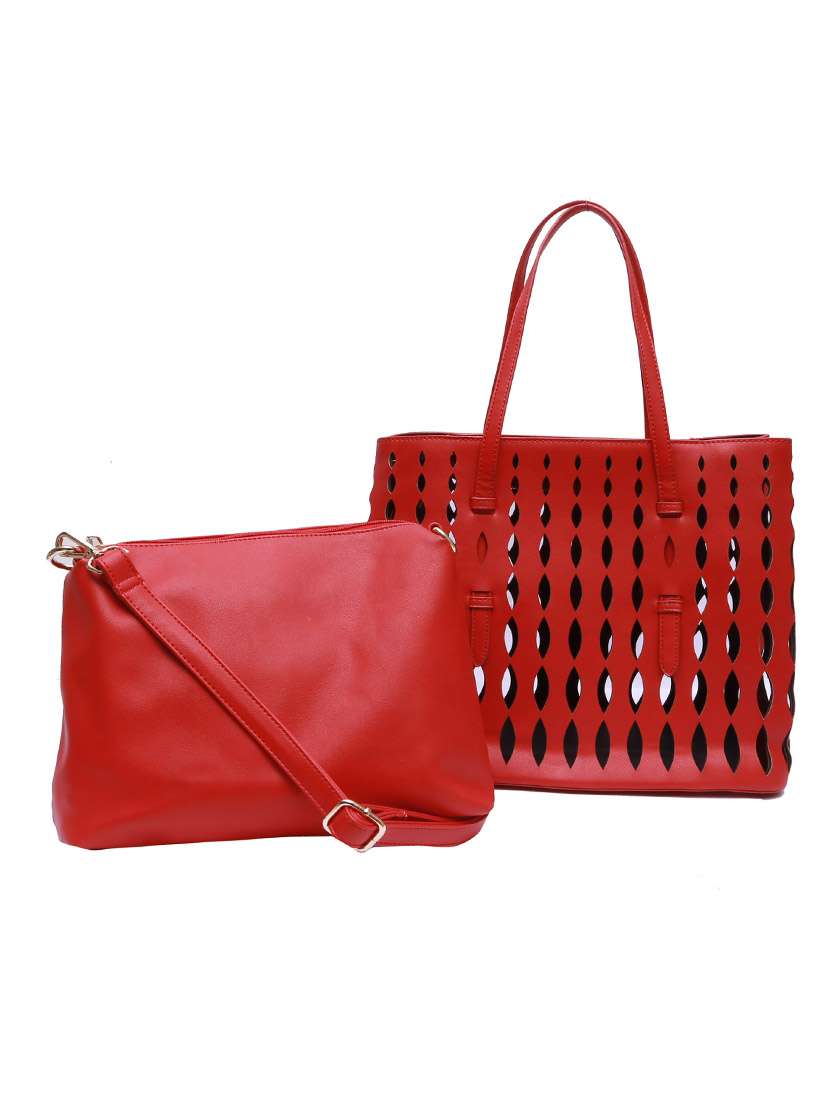 red leatherette handbag