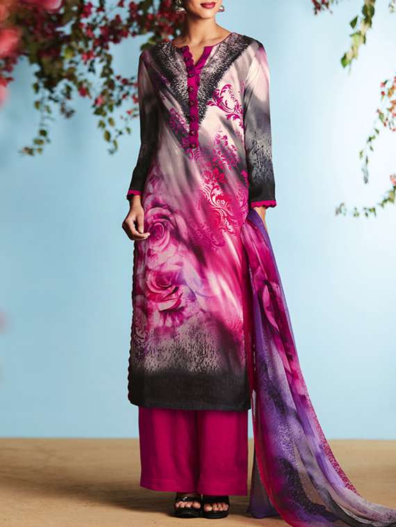 multi colored printed unstitched plazzo suit
