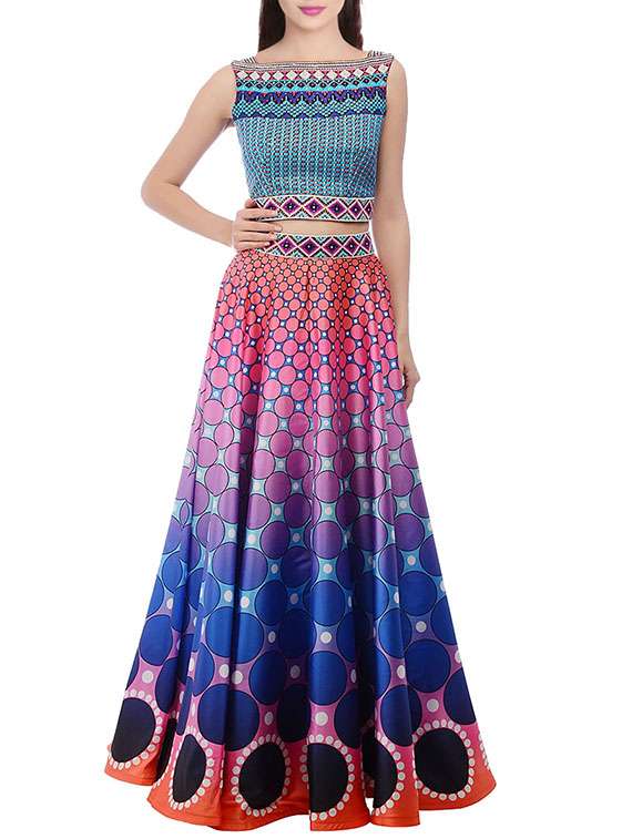 multicolored silk flared lehenga
