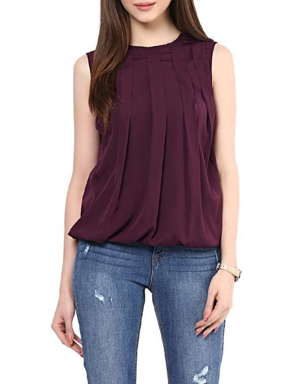criss cross back pleated blouson top