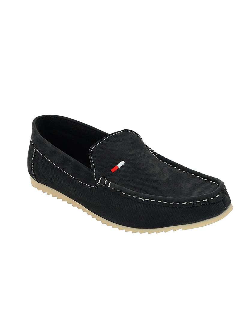 black denim slip on loafers