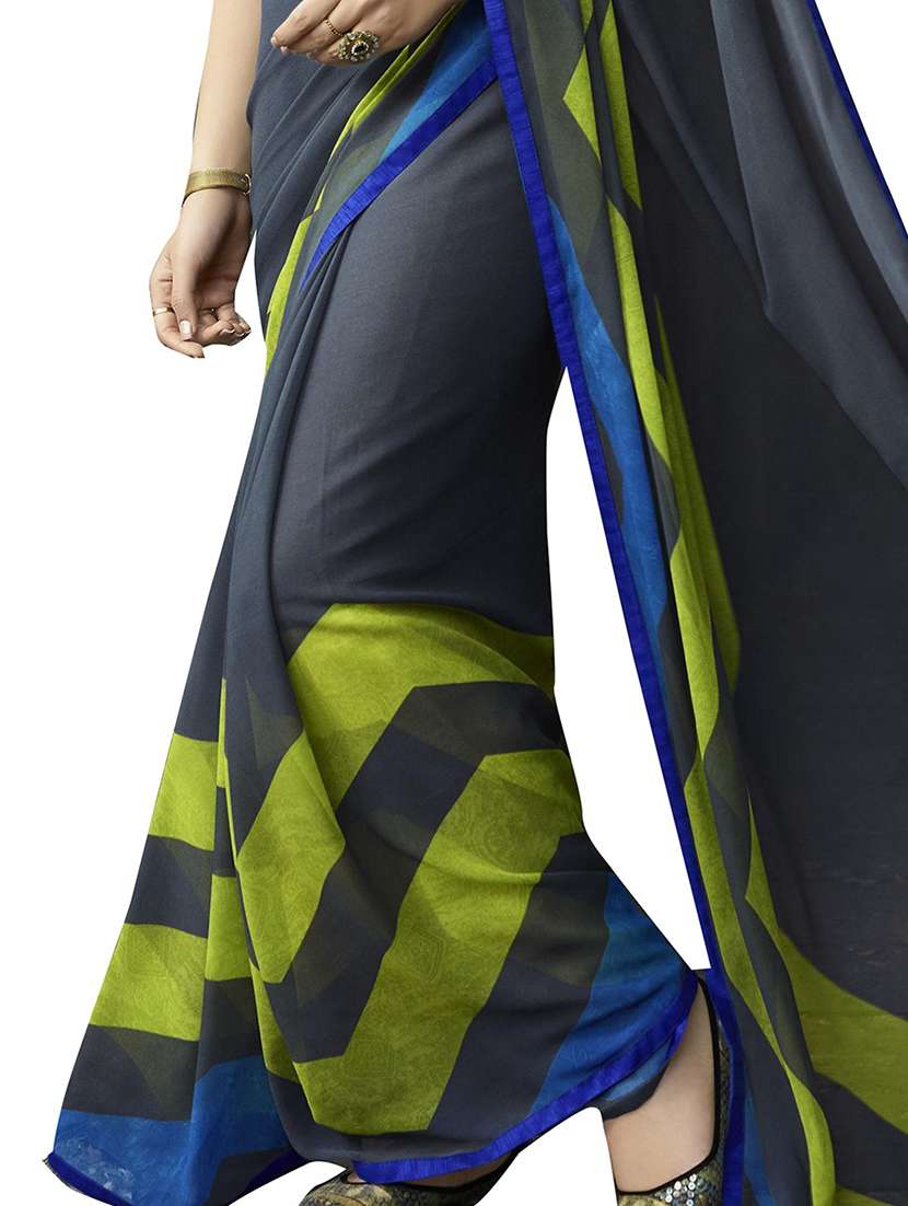 grey georgette printed saree with blouse - 12902814 -  Standard Image - 2