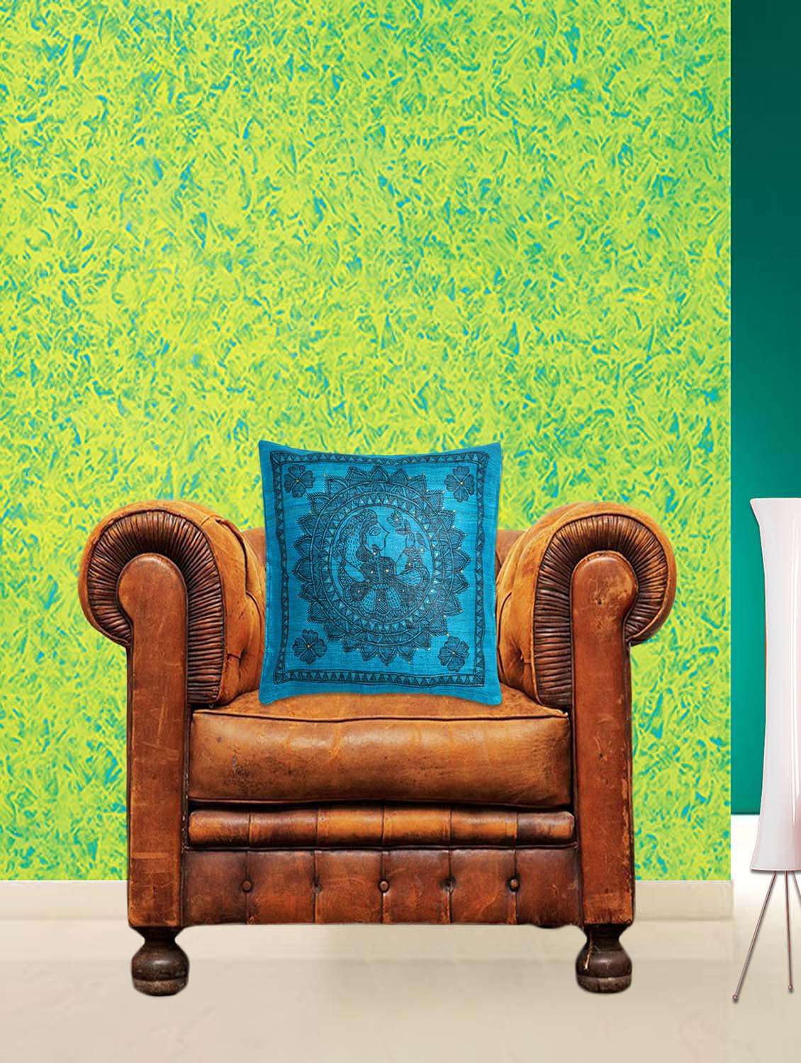 blue silk printed single cushion cover