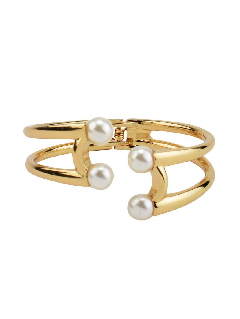gold plated pearl embellished bracelet