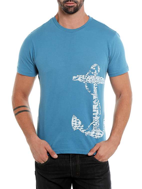 blue cotton printed t-shirt