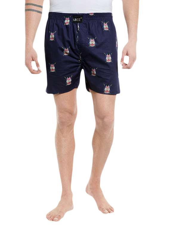 navy blue printed cotton boxer