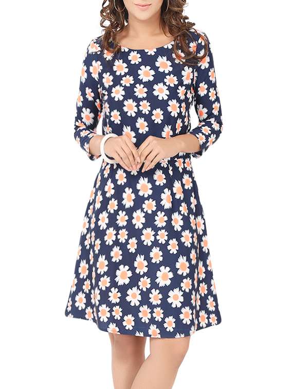 floral boat neck dress