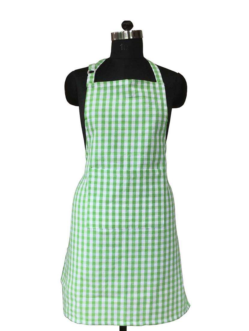 lushomes green gingham checks apron with pocket and adjustable buckle