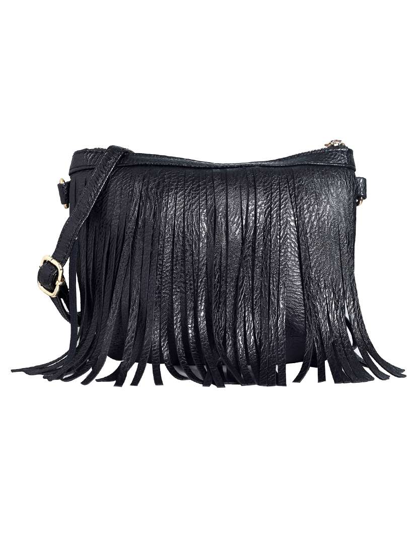 black leather sling bag