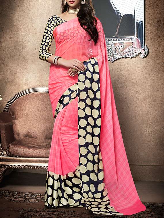 pink georgette printed saree with blouse