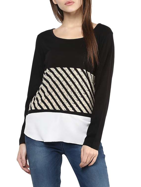 black striped cotton regular tee