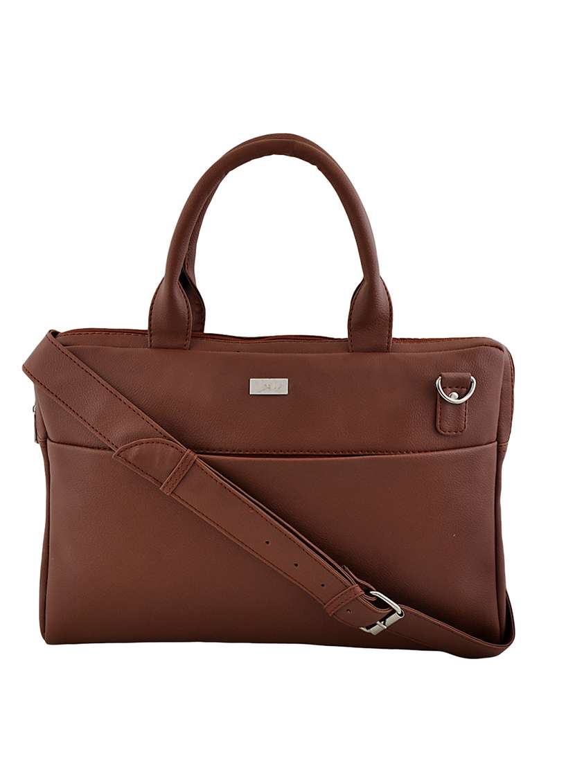 brown synthetic leather laptop bag