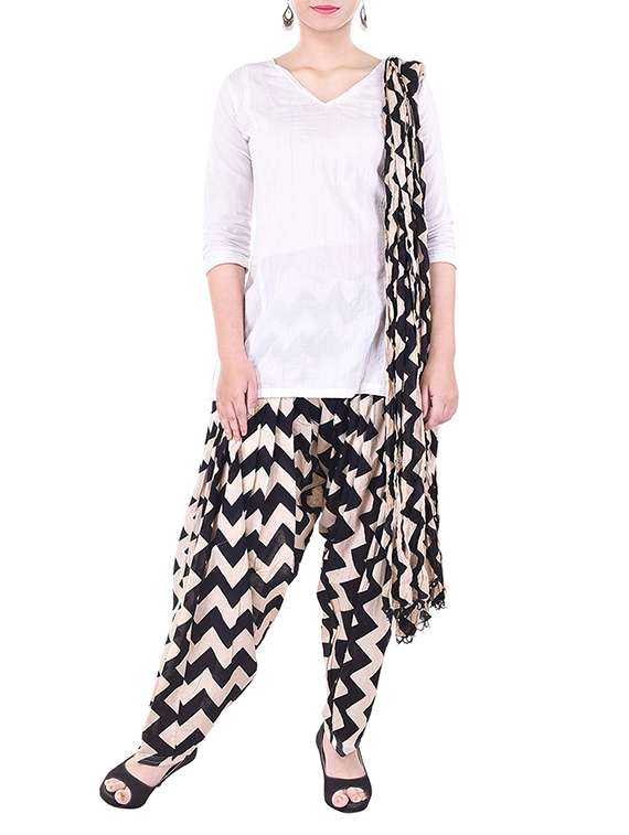 black chevron printed cotton salwar with dupatta