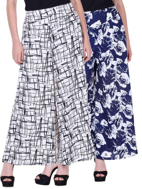 set of 2 multicolored printed crepe palazzos