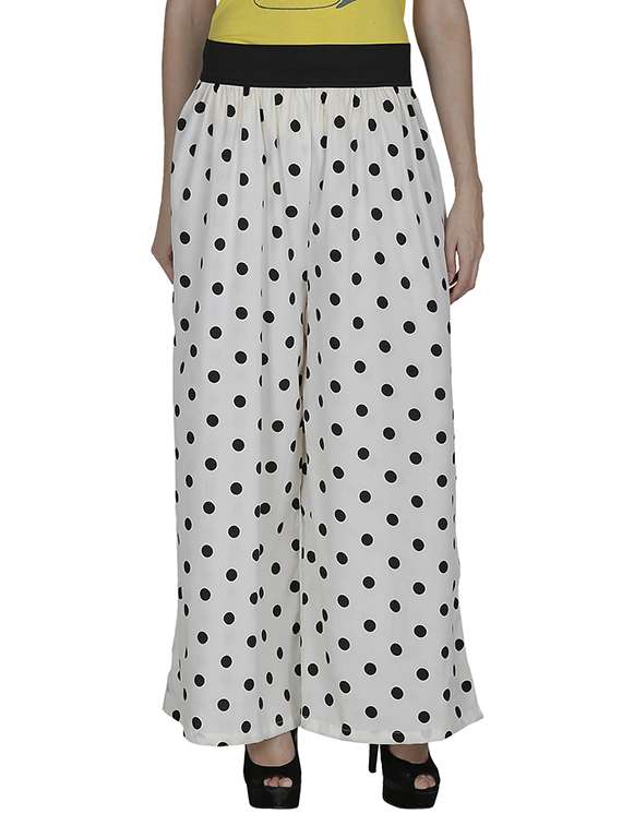 white printed crepe palazzo