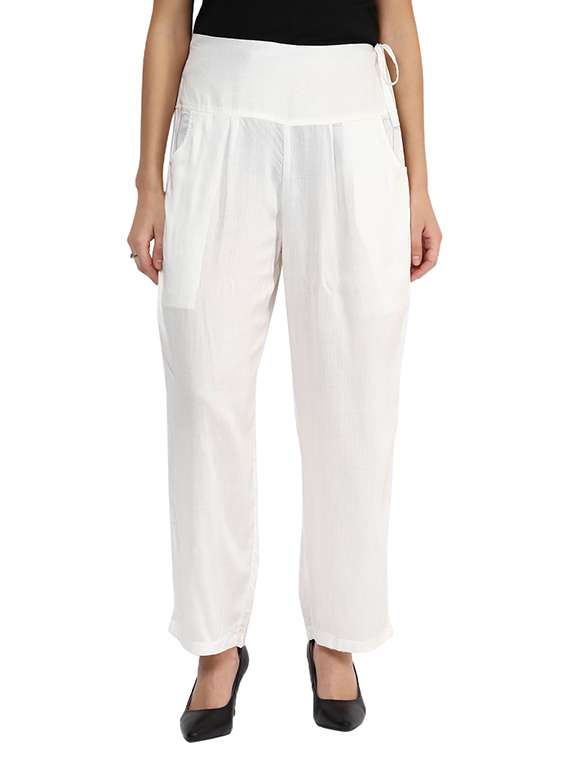 white viscose palazzos