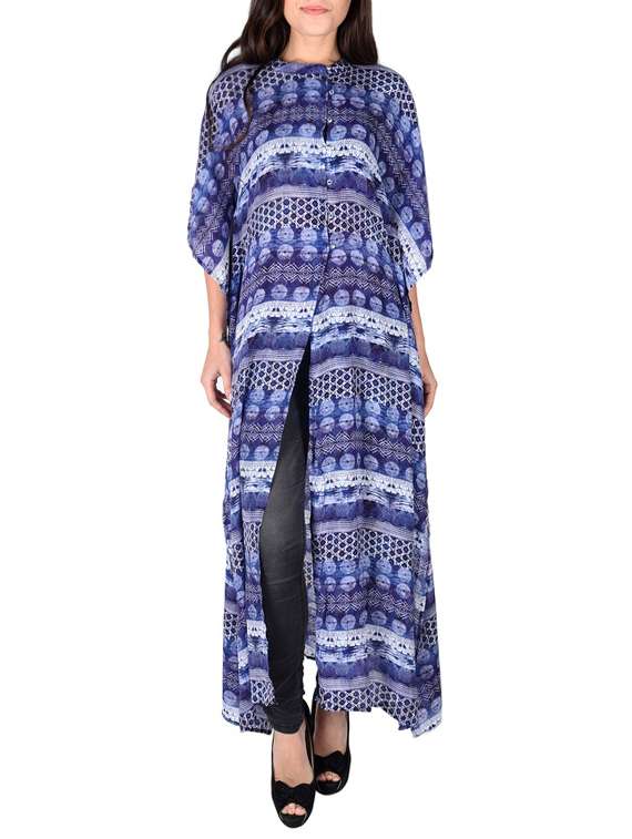 blue printed viscose kaftan tunic 