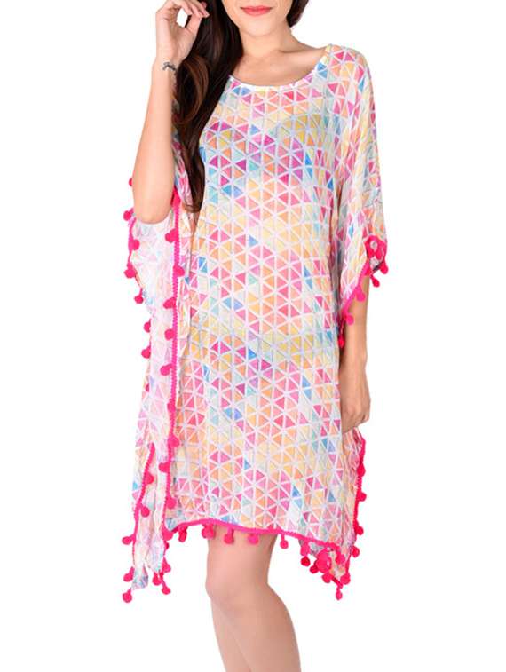 pink geometric printed georgette coverup