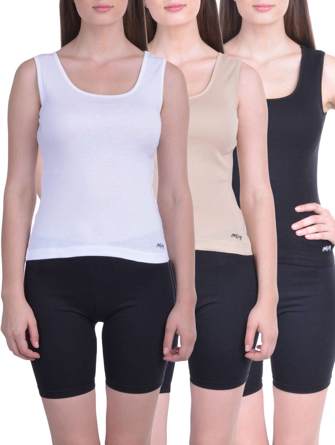 set of 3 multicolored cotton camisoles