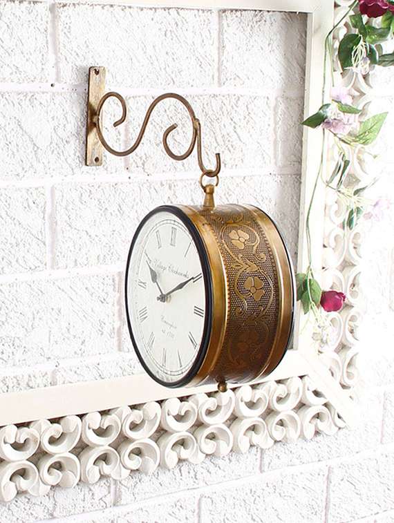 golden brass plated double sided station clock