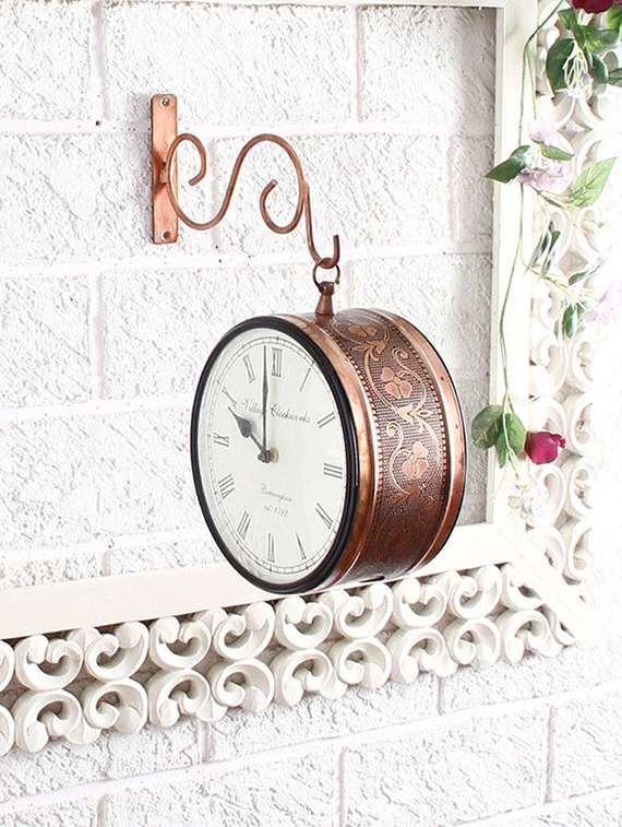 golden brass plated double sided station clock