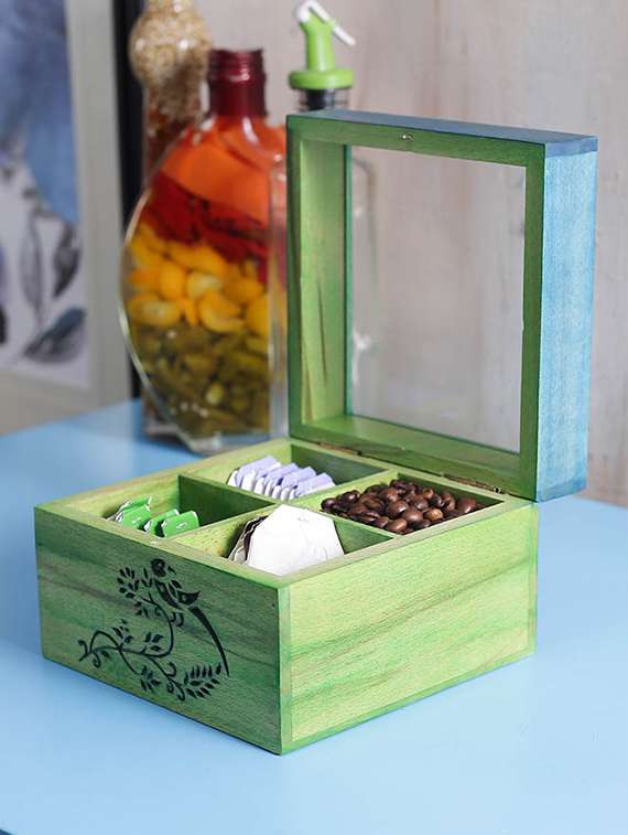 blue & green wooden tea box
