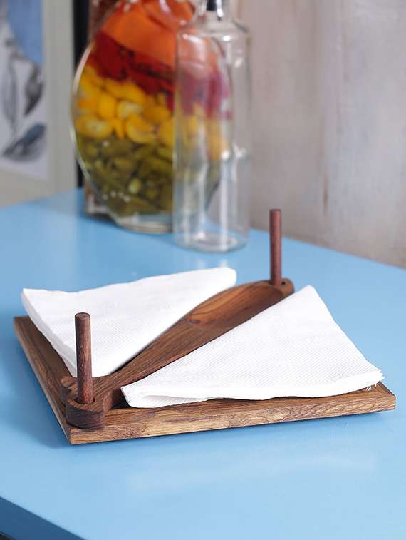 brown wooden engraved brown tissue and tooth pick holder