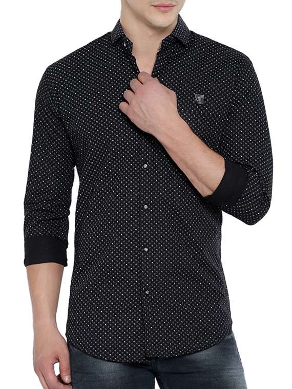 black cotton printed casual shirt