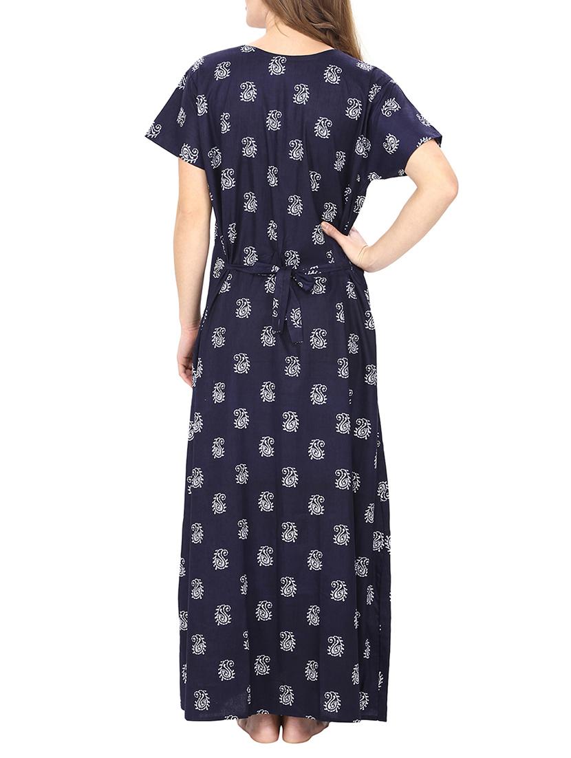navy blue printed cotton gown - 12929136 - Standard Image - 2