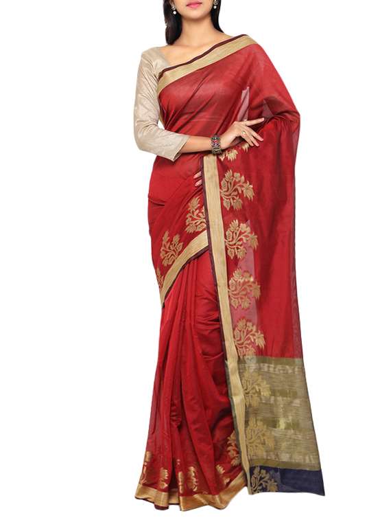 floral zari border woven saree with blouse