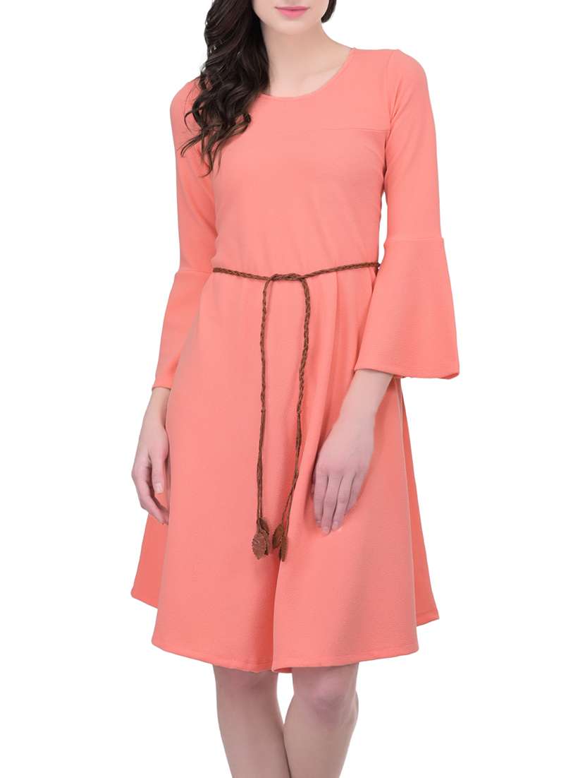 peach viscose belted dress