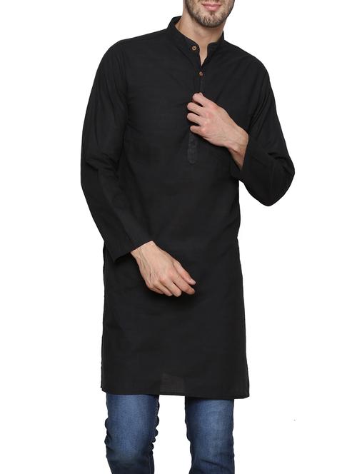 black cotton kurta - 12931512 - Standard Image - 0