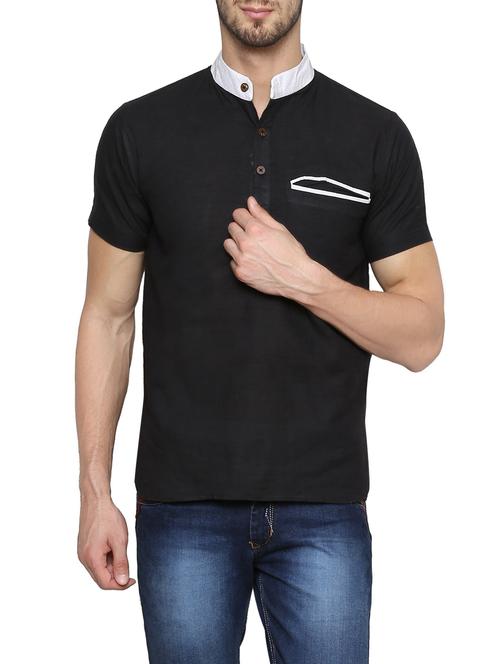 solid black cotton kurta - 12931513 - Standard Image - 0