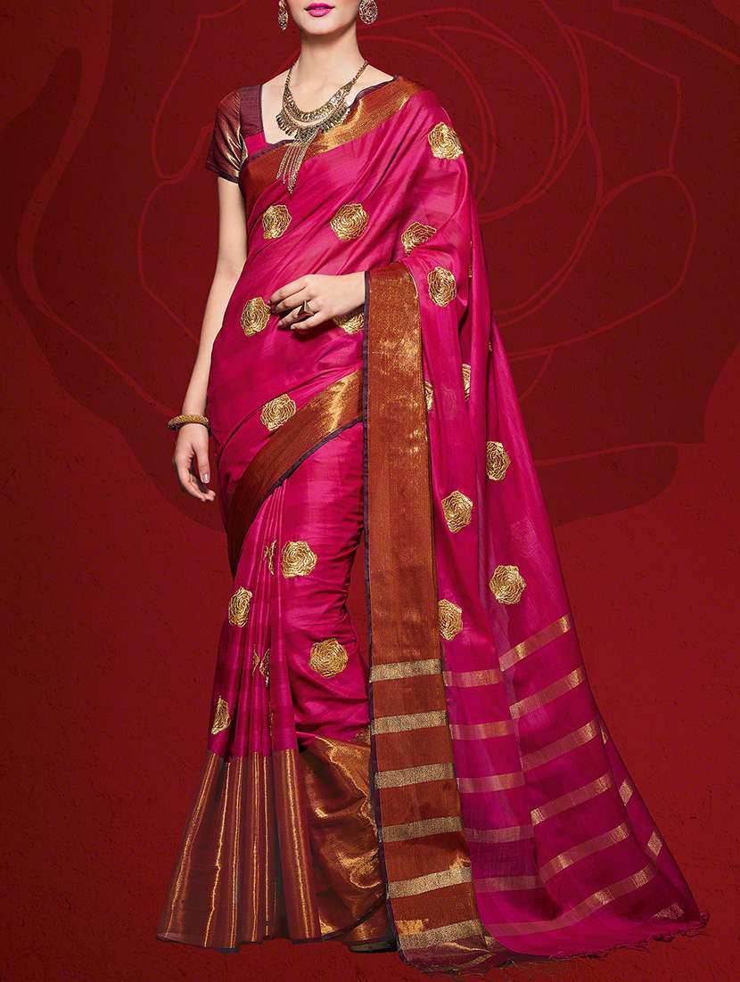 pink cotton silk zari border woven saree with blouse