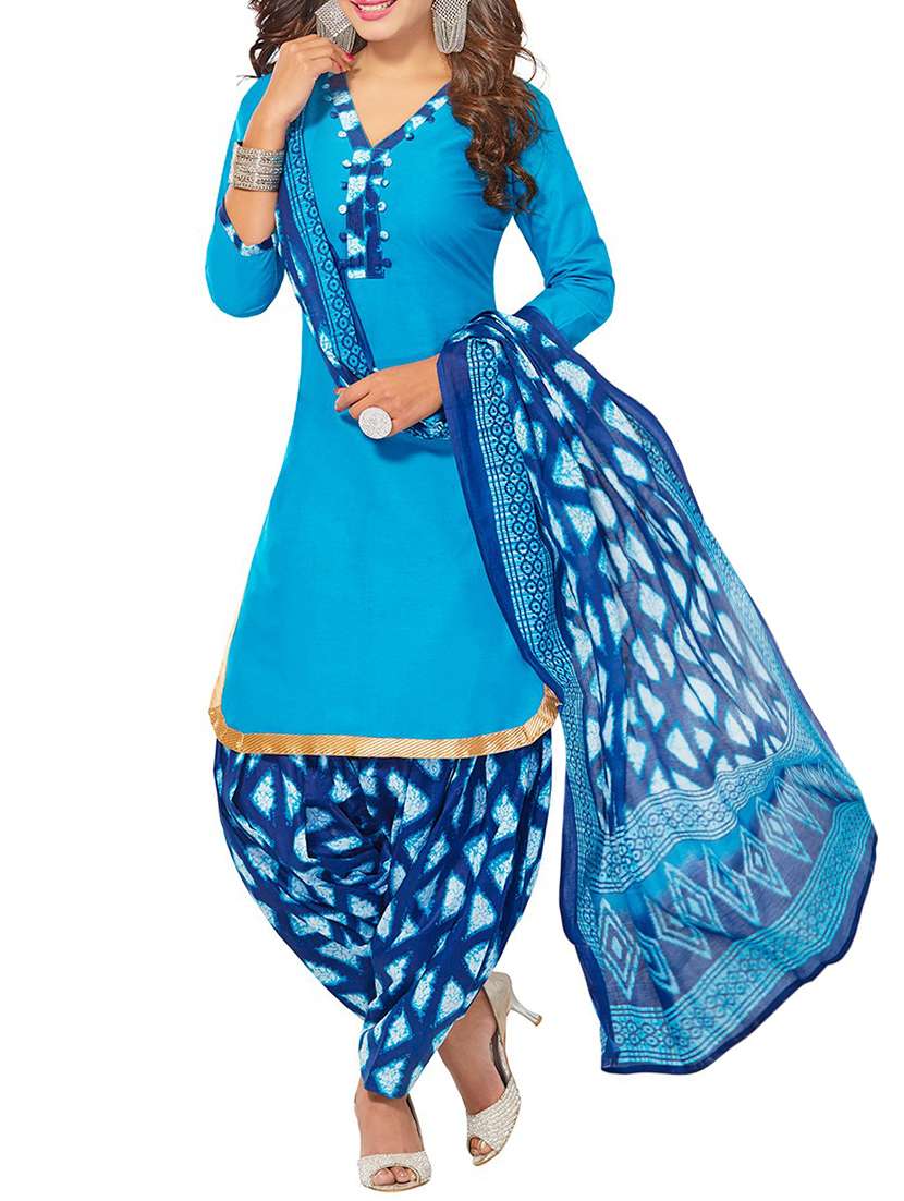 sky blue cotton unstitched suit