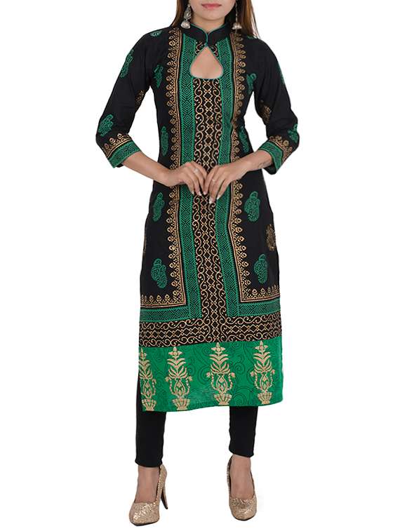 foil print straight choker neck kurta
